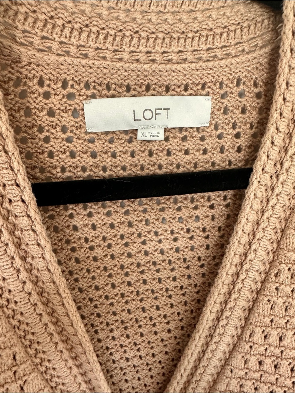 LOFT Women's Tan V-Neck Crochet Button-Front Cardigan - Picture 4 of 8